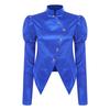 Women Victorian Blazer Stand Collar Long Puff Sleeves Button Satin Jacket Asymmetrical Blouse for Office Business Casual Theme Party