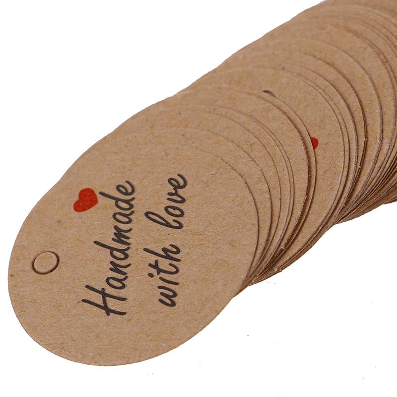100Pcs Handmade with Love Labels Hang Tags Blank Kraft Paper with 20m String