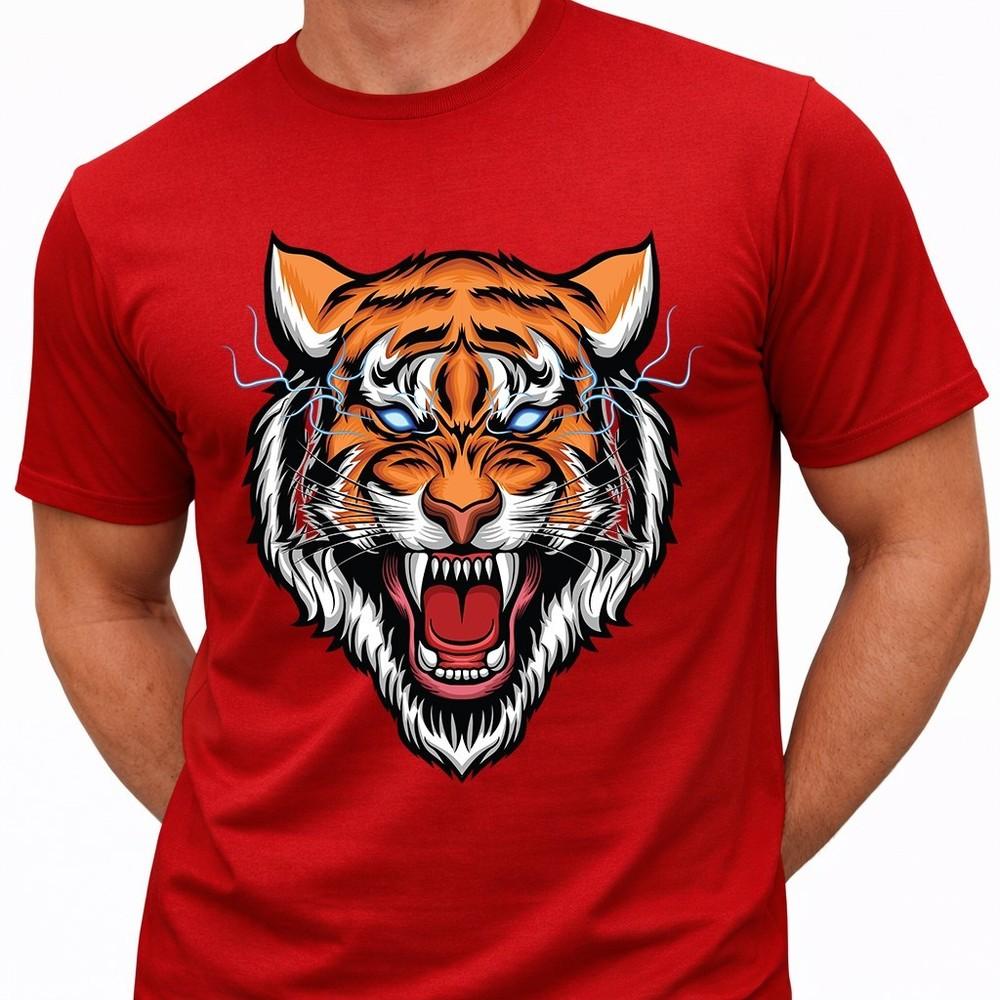 Tiger T Shirt Roaring Big Cat Graphic Tee Fierce Wild Animal Streetwear Top 4XL