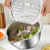 Steel Rice Washer Bowl with Side Drain Holes And Integrated Grater Small Colander for Cleaning Vegetable Bean Kitchen