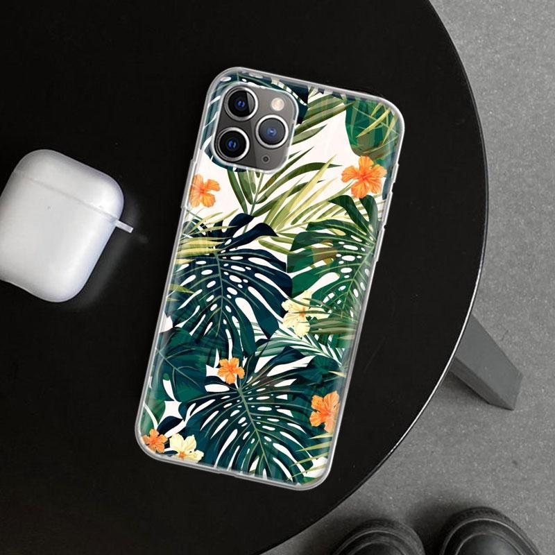 Summer Tropical Plants Green Leaf Phone Case Cover for iPhone 11 12 13 Mini 14 15 Plus 16 Pro Max 17 Air 7 8 + SE Art Customized