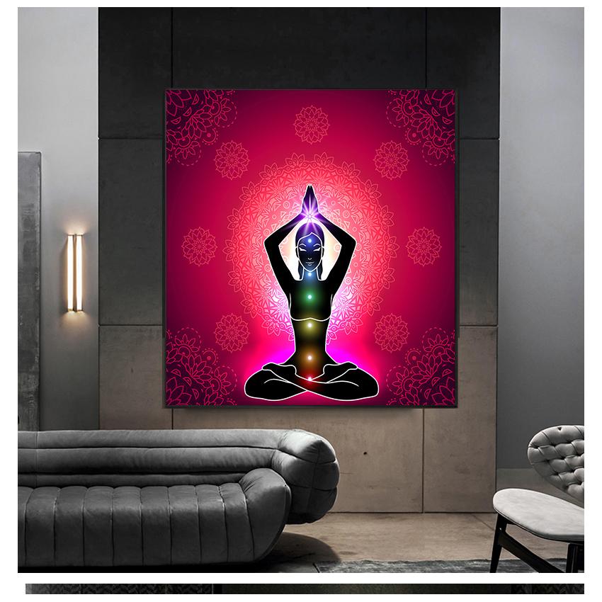 Buddha Statue Meditation 7 Chakra Mandala Psychedelic Yoga Boho Wall Art Paintings Décor Canvas Posters Prints Indian