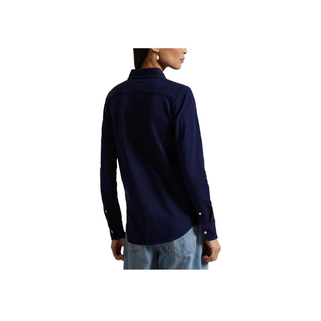 Polo Ralph Lauren Slim Fit Cotton Knit Oxford Long Sleeve Shirt Women Shirts Navy-Blue 211924258-016