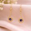 Solid 925 Sterling Silver Amethyst Round Gemstone Handmade Drop Dangle Earring Yellow Gold Plated Earring