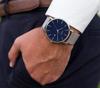 BUREI Men's Waterproof Analog Business Watch Milanese Mesh Band Stylish Date Blue Silver
