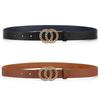 New Women's Belt Fashion Gold Hollow Button Belt Personalized Double Round Button PU Leather Belt Paired with Jeans Lady Belt