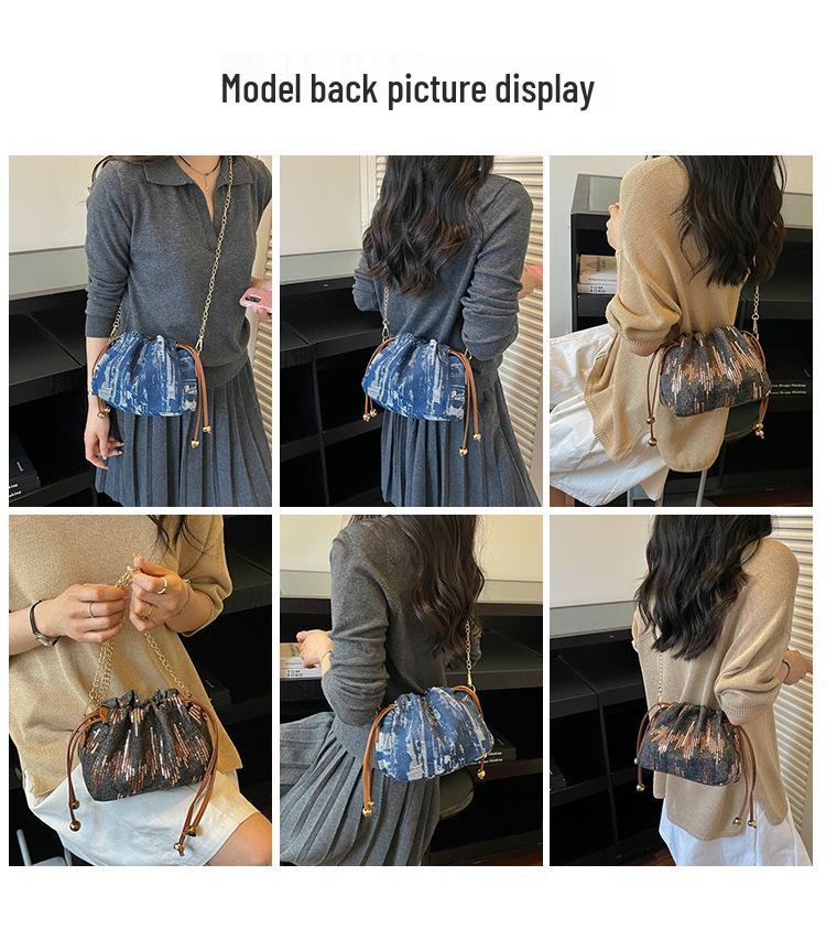 Silk Spring 2026 Stylish Chain Drawstring Bucket Bag - Women's Single Shoulder Crossbody Bag