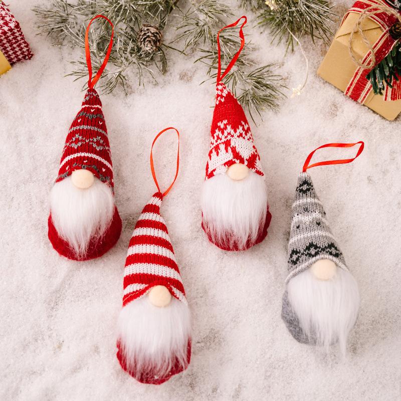 Knit Christmas Gnome Ornaments Set - Faceless Doll Tree Hanging Decor for Holiday Home & Festive Forest Theme
