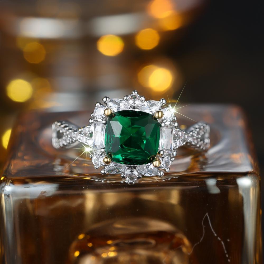 Fashion Luxury Green Zircon Crystal Ring for Women Engagement Wedding Anniversary Party Jewelry