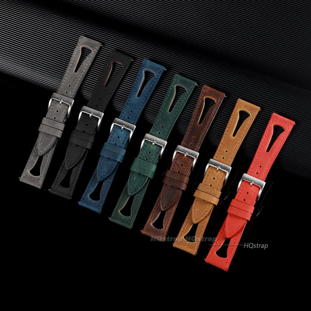 Oil Wax Leather Watchband Retro Cowhide Strap 20mm 21mm 22mm 24mm Breathable Waterproof Wristbelt Quick Release Bracelet