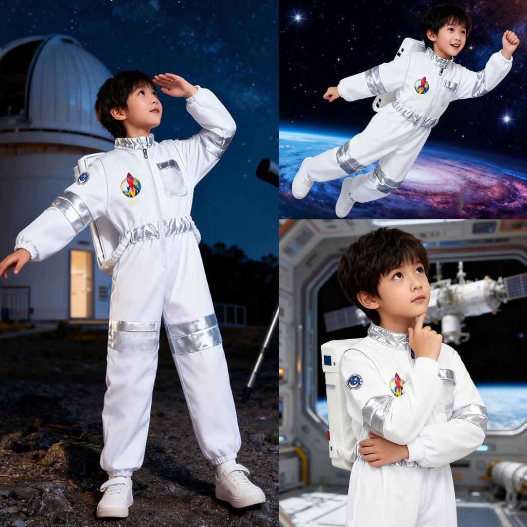 AOTYP Astronaut Costume Set with Perfect for School and Cultural White 140 Kids' 3-Piece Gloves, Birthdays, Christmas, Halloween, Parties, Festivals,
