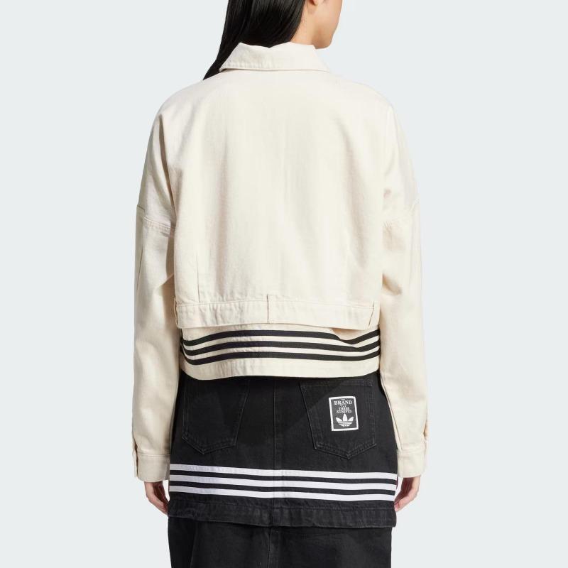 adidas Giacca di Jeans da Donna a Manica Lunga con Colletto, Vestibilità Larga, Staccabile, Serie Originals Street Roaming, Due in Uno, Denim Naturale Beige JD5617