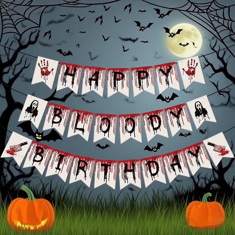1 Set Happy Birthday Garland with Blood Home Hanging Decorations Party Supplies Halloween Birthday Banner Halloween