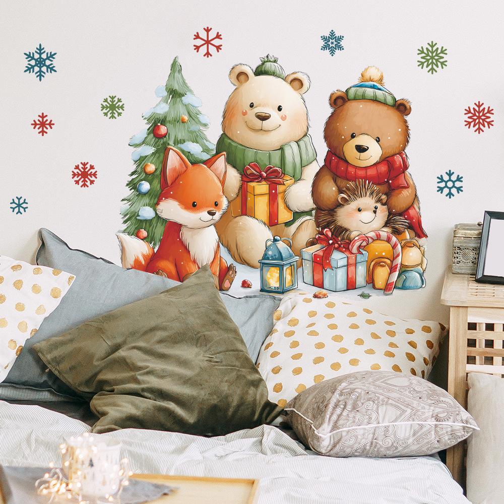 Cartoon Christmas Gift-giving Animal Living Room Home Wall Decoration Stickers