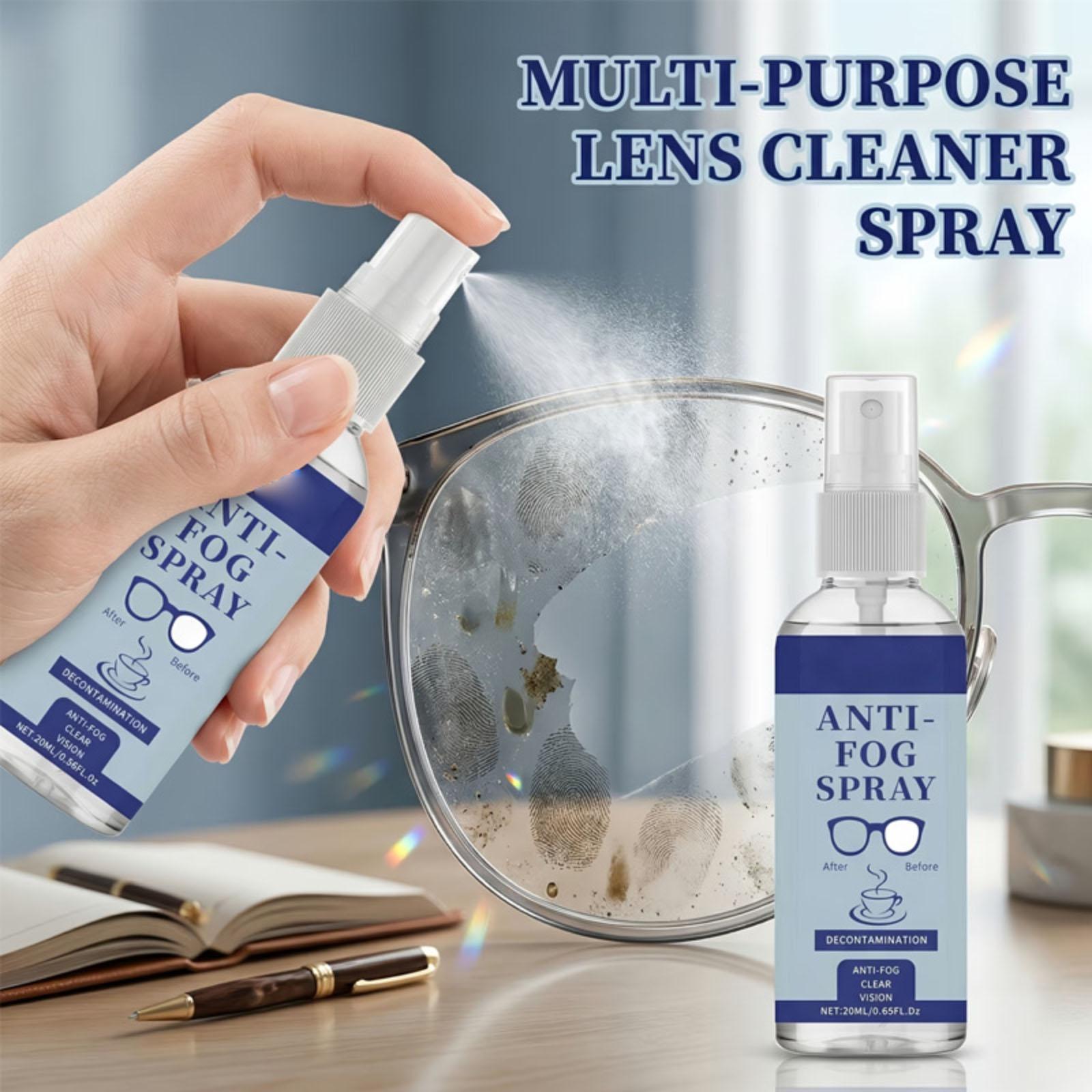 Anti Fog Spray for Glasses Lens Cleaner 20ml Clear Vision Decontamination Spray Suitable for Eyeglasses Goggles and Face Shields One Size