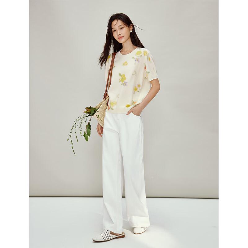 INMAN Women's Romantic Floral Print Short Sleeve Knit Top