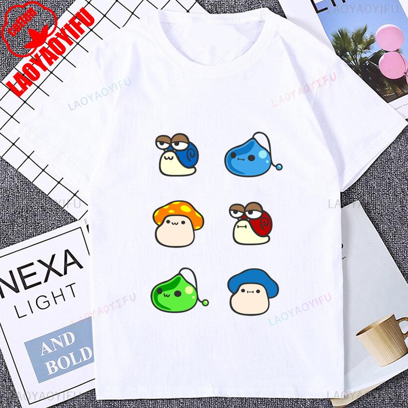 Vintage Pixel Game Style MapleStory Kawaii Printed TShirts Korea Style Buddy Personalize Homme T Shirt Cotton Y2K Otaku Clothing