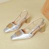 Baotou Sandals Women's 2025 New Summer Skirt Mid-heel Empty Single Shoes Silver French Thick Heel Square Head High Heels