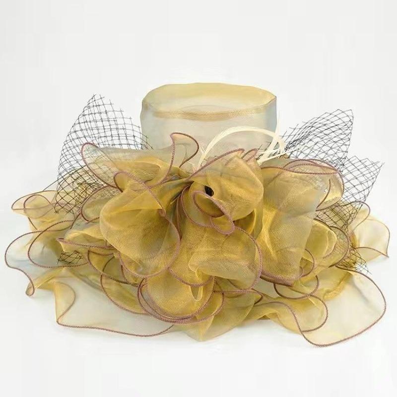 

Креативная шляпа, летняя шляпа с защитой от ультрафиолета, из органзы, модная сетчатая марлевая шапка с широкими полями, женская шляпа от солнца cap золотой