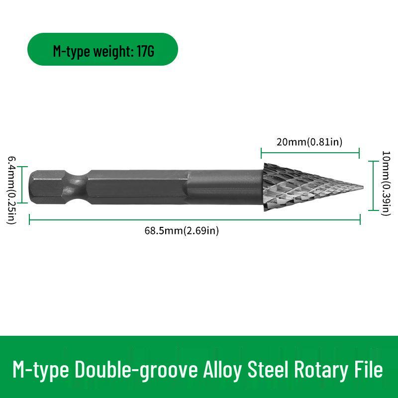 Woodworking Double-Flute Hex Shank Milling Cutter: Engraving, Enlarging Holes, Grooving, Sanding Alloy Steel Rotary File.