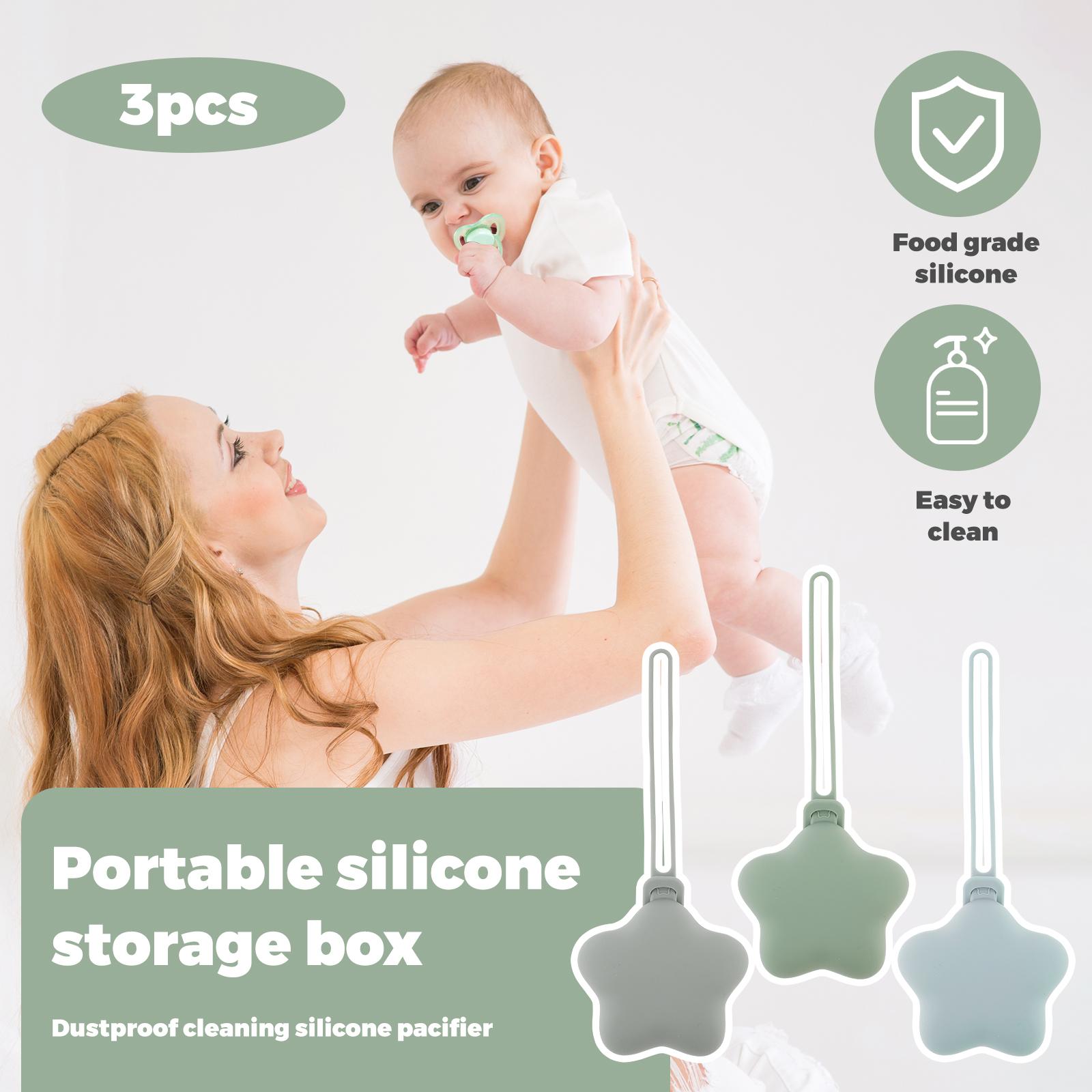 3Pcs Baby Silicone Pacifier Holder Case Safe Food Grade Infant Portable Soother Container Box Pentagram Shape Nipple Organizer