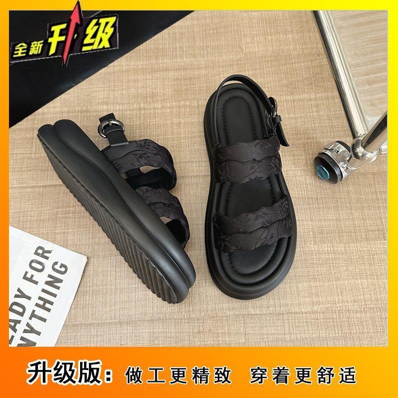 Stepping On Shit Feels Thick and Not Tired, Roman Women's Sandals 2025 New Fashion Fairy Wind One-word Buckle with Sandals Woman
