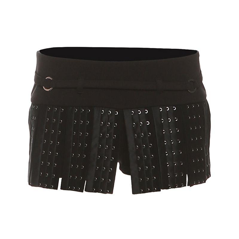 

# Sisjuly# Американский Хай-стрит Сладкий Крутой Темная Серия Панк Би Запасное Маленькое Кольцо Пряжка Кисточка Высокая Талия Леггинсы Юбка Женщины Black S