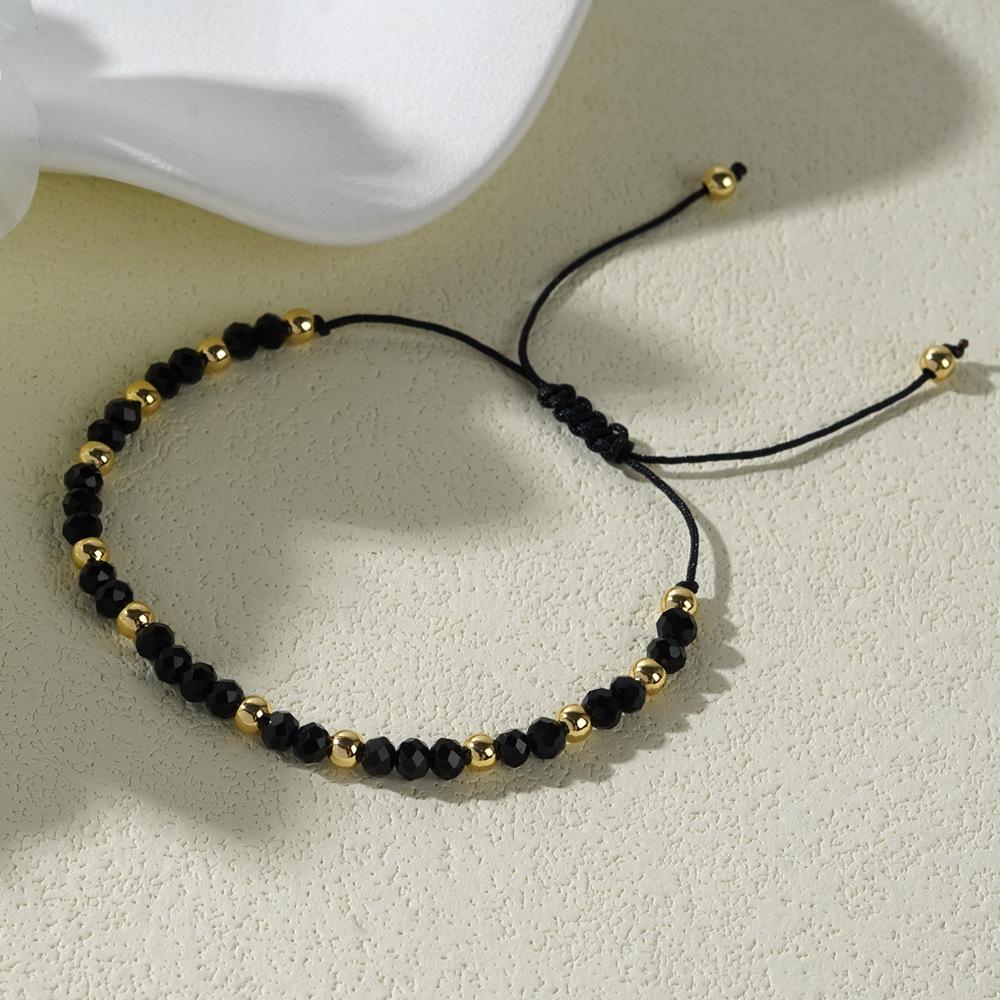 

2 шт./комплект Богемный Модный Стиль Браслет Черный и Белый Хрусталь Золотая Бусина Набор Браслетов с Бусинами для Ежедневного Подарка