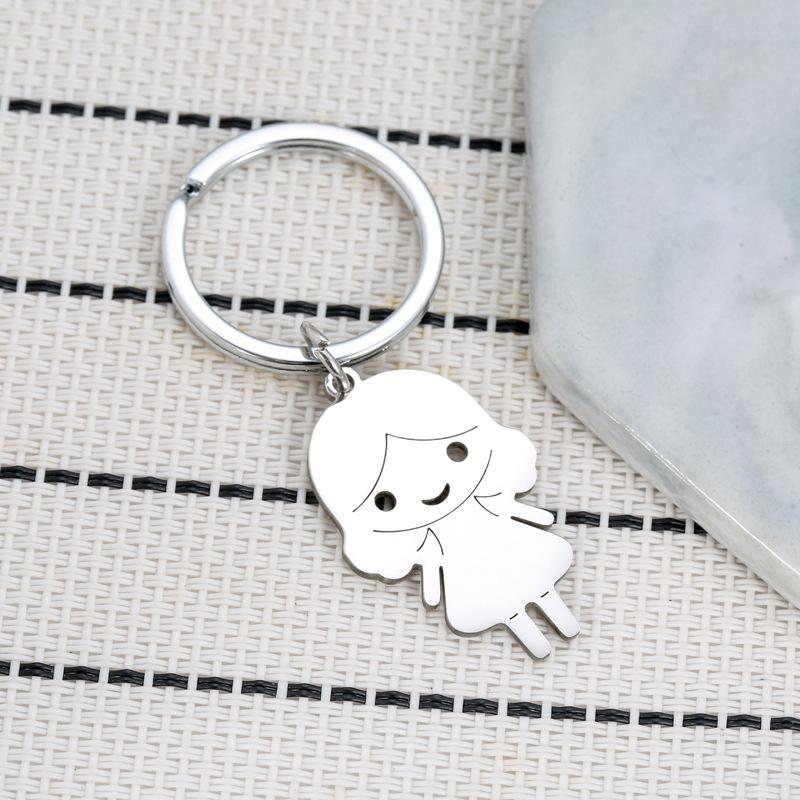 Cartoon Boy Girl Stainless Steel Keychain Sweet Couple Design Fashion Bag Pendant Practical Romantic Gift