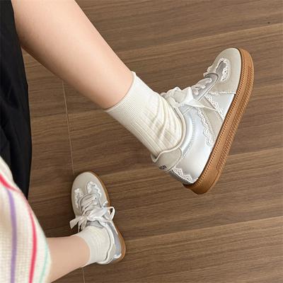 Retro Silver Ballet Style Platform German Training Shoes Women's 2025 New Spring and Autumn Lightweight Board Shoes Versatile Sports Little White Shoe