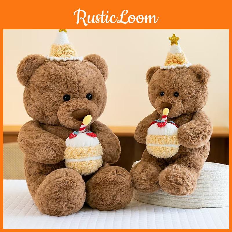 Cute Birthday Cake Bear Stuffed Toy Cartoon Children Sleep Sooth Doll Girl Gift