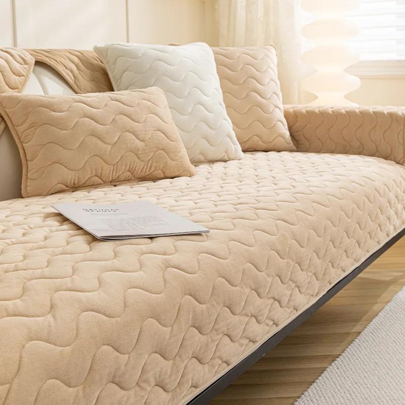 Роскошные короткие плюшевые нескользящие чехлы для диванов — фото 10