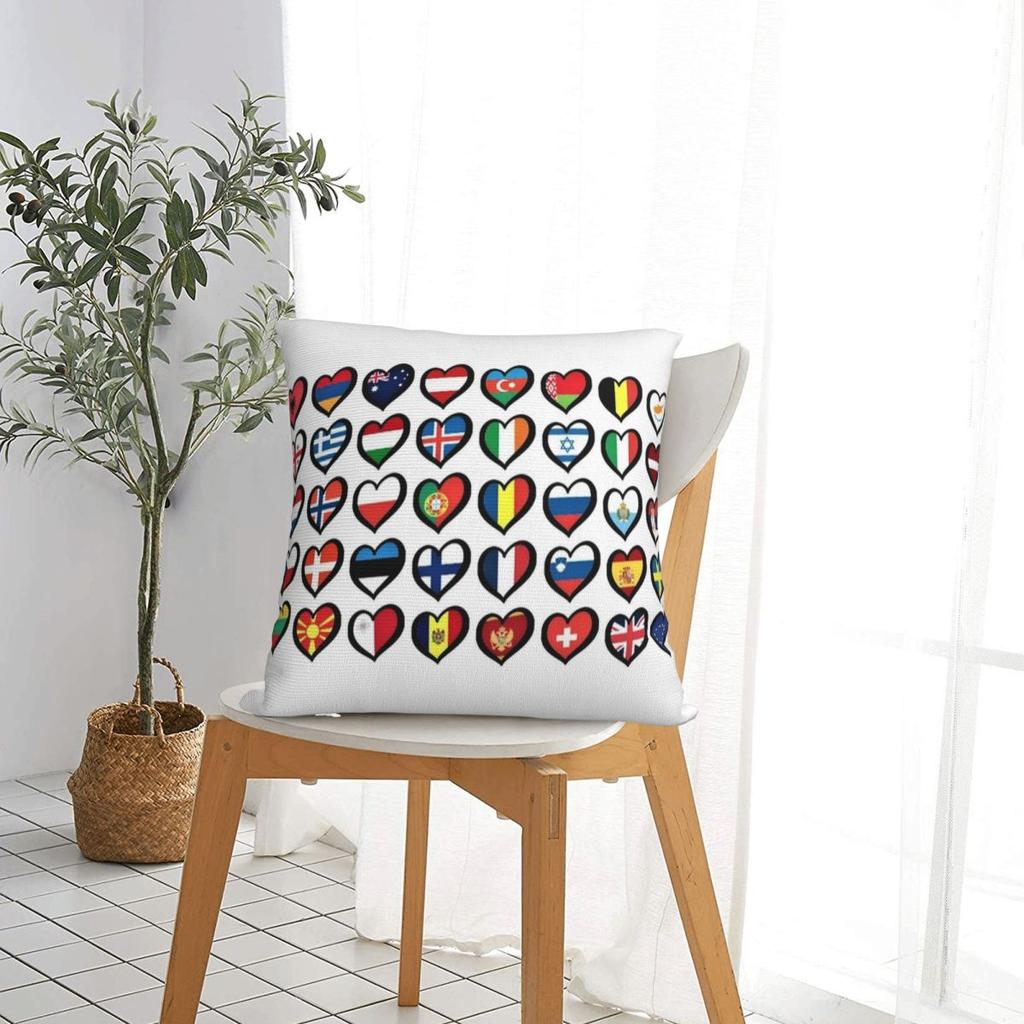 Eurovision Song Contest Flags Hearts Esc Ebu Eurofans Pillow Cases Music Cushion Cover Zipper Decor Pillowcase For Home 40X40Cm