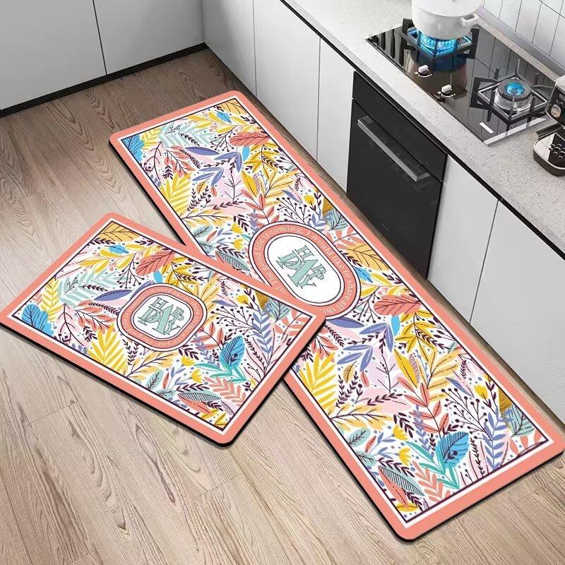 French Light Luxury Leather Floor Mat Household Kitchen Dirt-Resistant Floor Mat Can Be Scrubbed, Leave-In And Cut Pvc Floor Mat