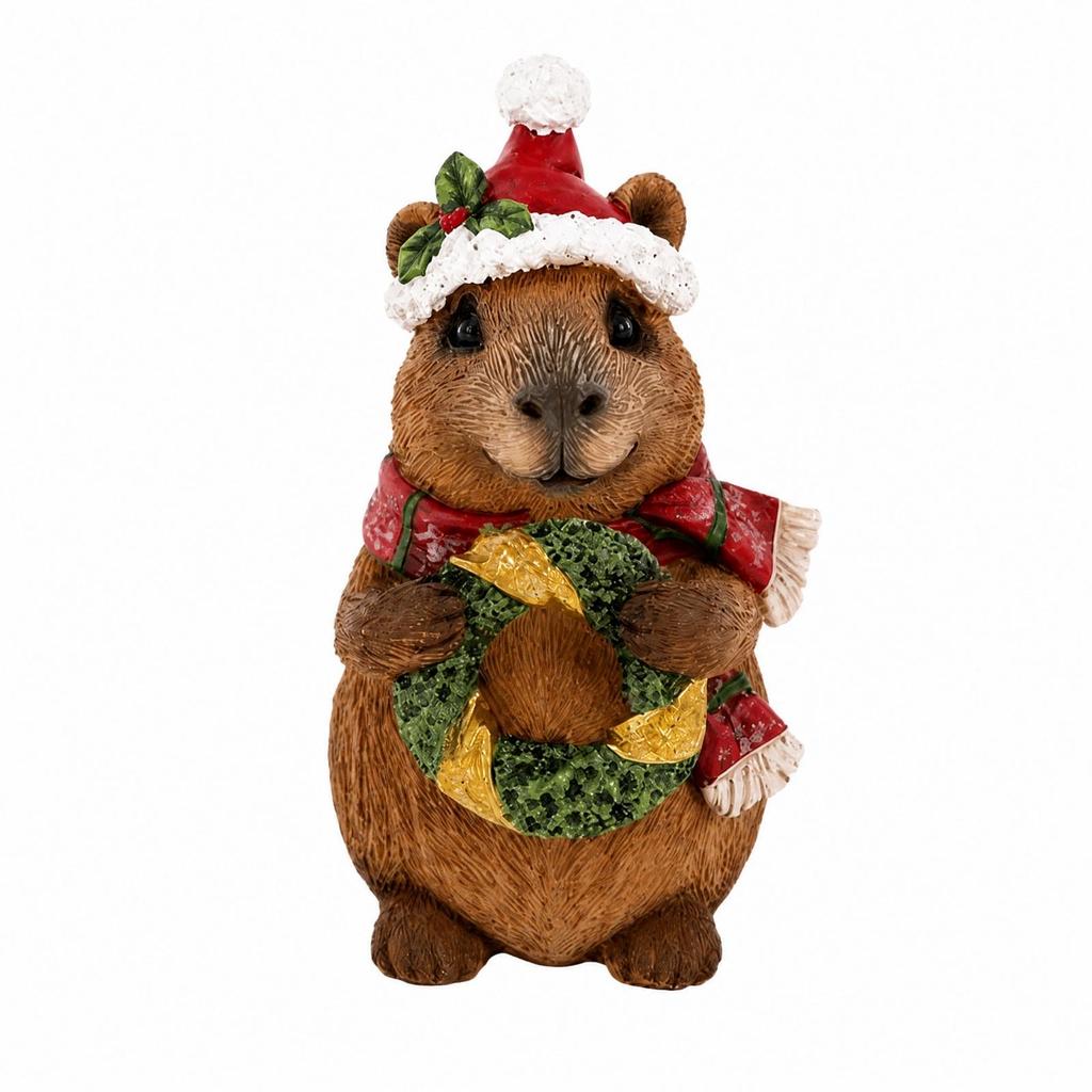 Capybara Resin Statue Compact Christmas Figurine for Entryway