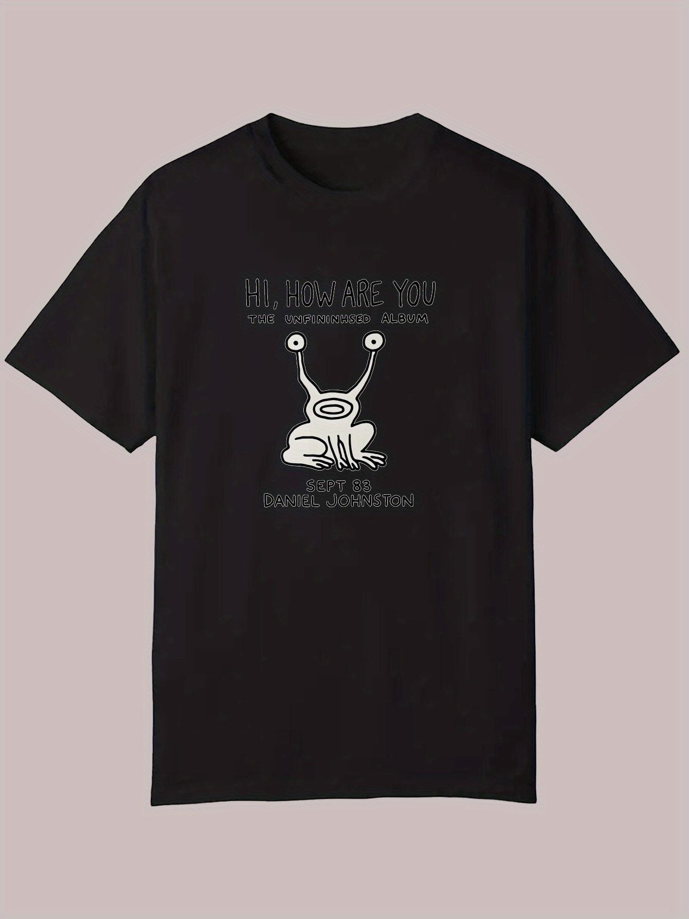 

Casual Summer Graphic T-shirt - Black Humorous Alien Design with Hello How Are You Text XL