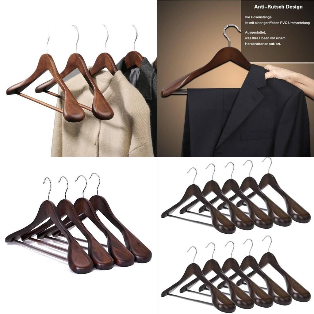 Wooden Clothes Hangers Set With Thickened Nonslip Design For Hotel And Closet Storage