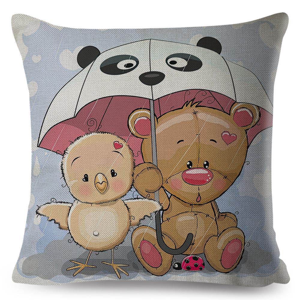 Cute Duck Couple Heart Balloon Graphic Double Sided Printed Soft Polyester Cushion Cover 40x40cm