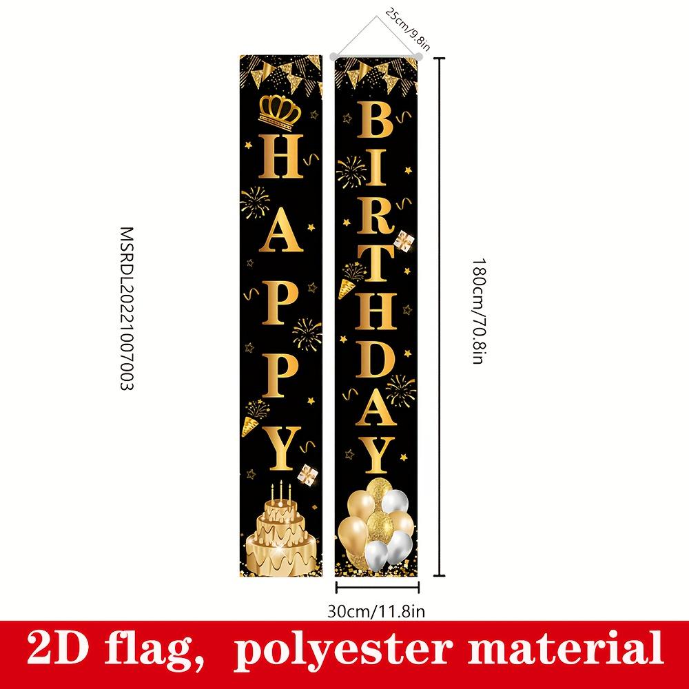 Happy Birthday Porch Sign Golden Black Polyester 180x30cm Indoor Outdoor Decor