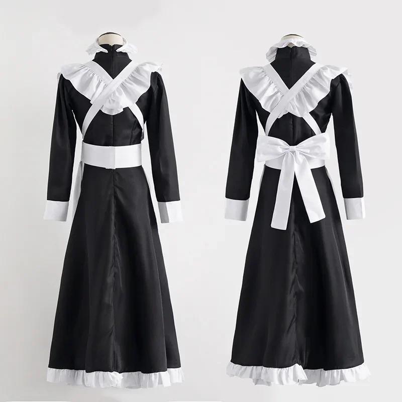 Classic Black White Maid British Style Pearl Thread Long Coffee Shop Maid Dress Home Holiday  COSPLAY Men's  Women's Clothes
