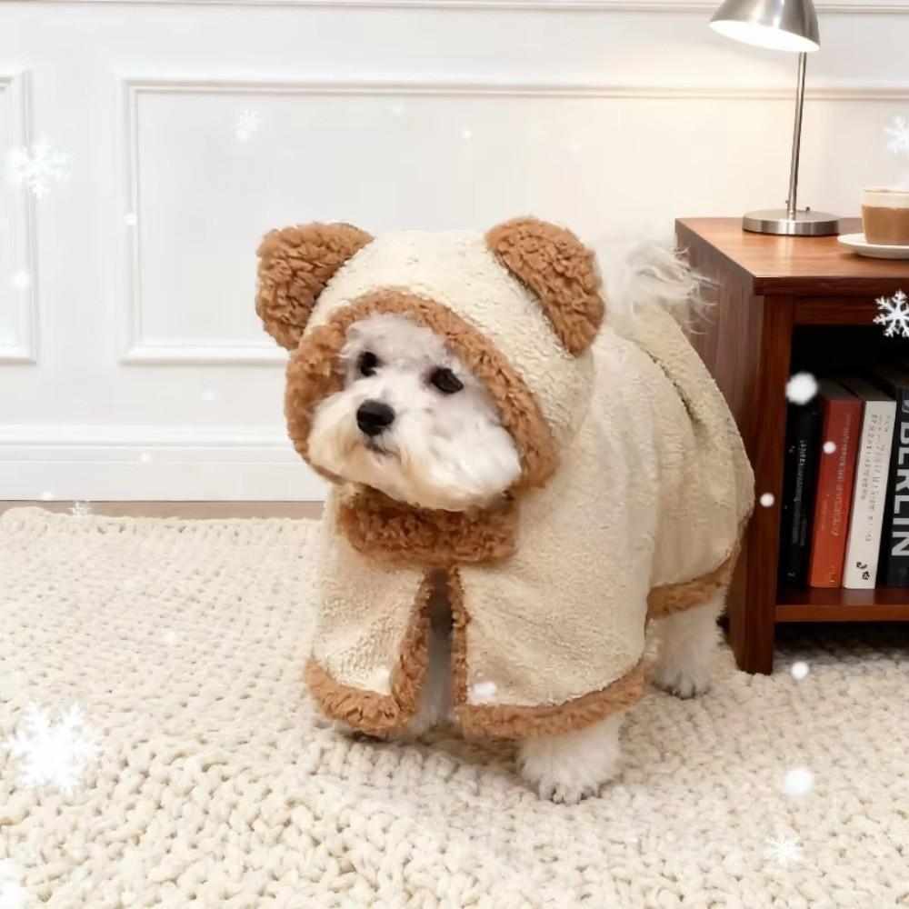 Thick Fleece Pet Cape Cloak Bear Ear Design Pet Sleeping Blanket for Small Medium Cats Dogs