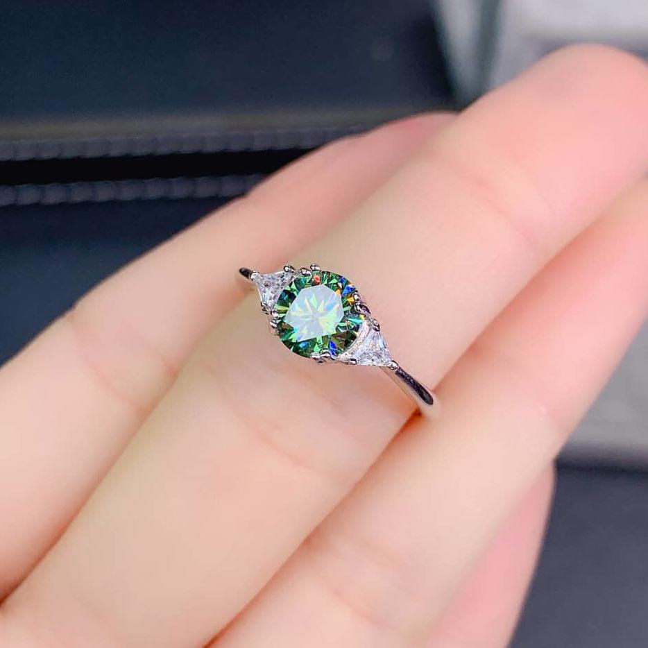 1 Carat Blue-Green Moissanite Open Ring for Women - Simulated 8 Hearts & Arrows PT950 Plated - Trendy New Arrival