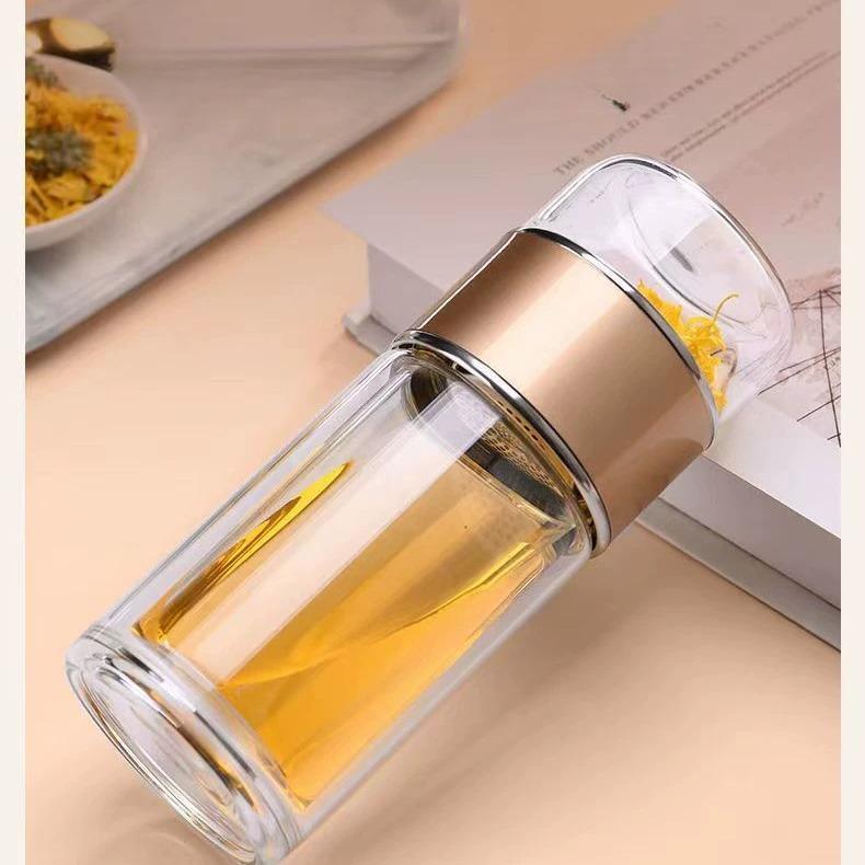 420ML Tea Water Bottle High Borosilicate Glass Double Layer Tea Water Cup Infuser Tumbler Drinkware Water Bottle with Tea Filter