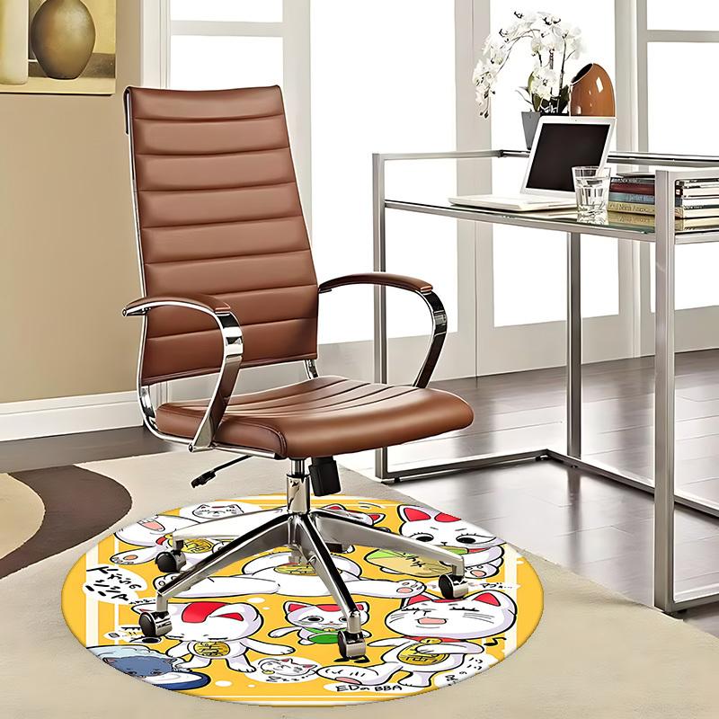 1pc Anime Cat Round Carpet  Cute Design for Office Chair Mat, NonSlip Rug Suitable for Home Decor, Living Room