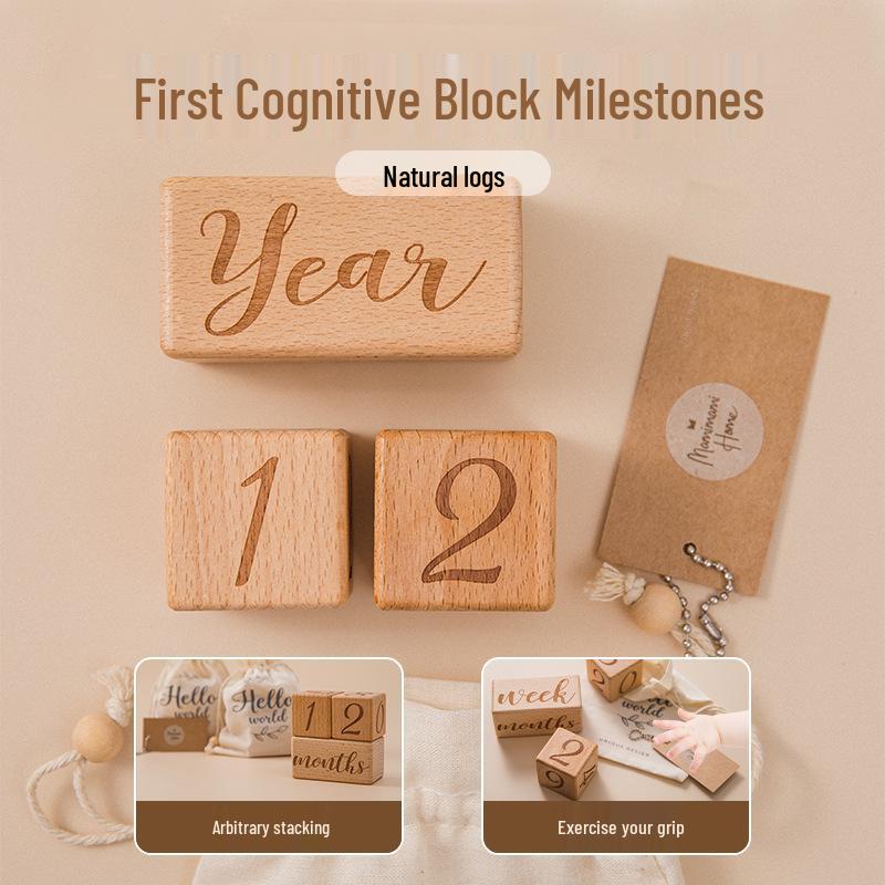 Träblock för baby-milepålare - Fotorekvisita för nyfödda & Tillväxtminne