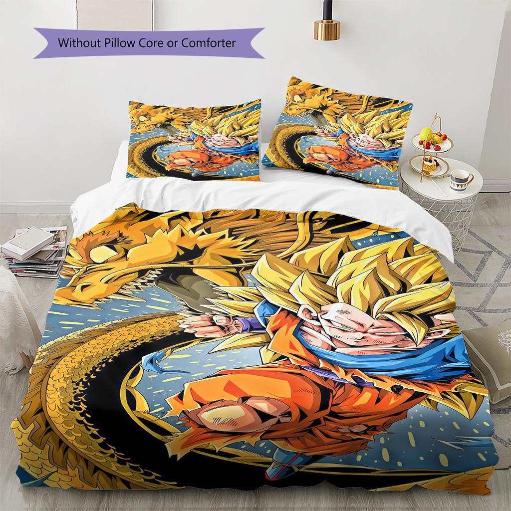 Son Goku Pattern Bedding,Quilt Set Quilt Cover Pillowcase Home Birthday Gift (1 * duvet cover + 2 * pillowcase, without core)