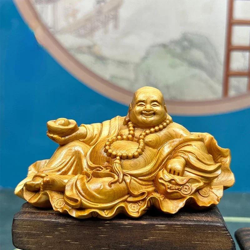 

Attract Wealth Maitreya Buddha Cliff Cypress Wood Carving Yuanbao Car Ornament