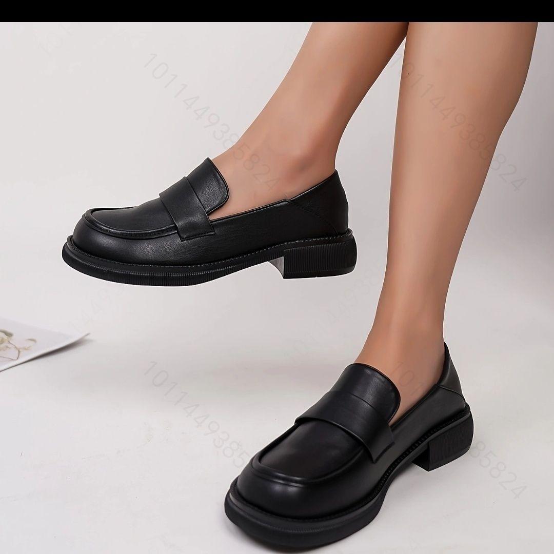 

Handsome platform loafers women s autumn and winter new British retro soft-soled single shoes college style small leather shoes black 33
