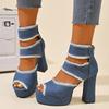 Mode Sommer Damen Sandalen Neue Plateau Blaue Denim Knöchelriemen High Heels Schuhe für Damen Mode Outdoor Sexy Peep Toe Sandalen Damen