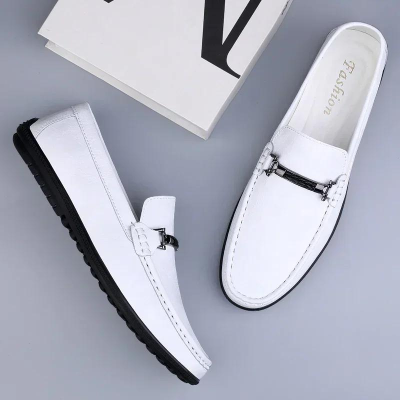 Fashion Luxury Mens Genuine Leather Shoes New Casual Shoes Men Blue Business Men Slip-on Shoes All-Match Loafers Handmade Driving Flats